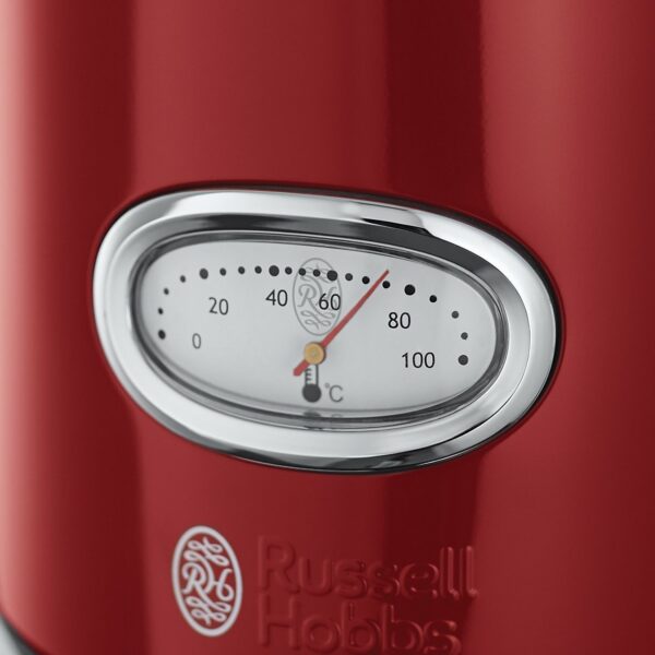 Russell Hobbs Kettle, retro red, 1.7 l, 2400 W, quick cooking function, water temperature display in retro design, filling level marking, optimised pouring spout, vintage 21670-70