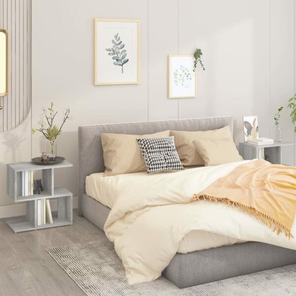 vidaXL 2x Bedside Cabinets Bedroom Nightstand End Table Telephone Stand Side Table Bed Drawer Cabinet with Storage Grey Sonoma Engineered Wood