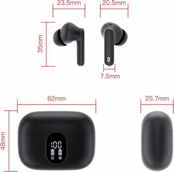 Wireless Earbuds, Bluetooth 5.3 Headphones In Ear with 4 ENC Noise Cancelling Mic, Btootos New Bluetooth Earbuds Mini Deep Bass Stereo Sound, 36H Playtime LED Display Wireless Earphones IP7 Waterproof