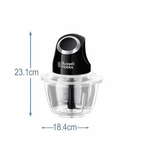 Russell Hobbs Desire Electric Fruit & Vegetable Mini Chopper, 1L glass bowl with 500ml food capacity & storage lid, Dishwasher safe parts, Stainless Steel blades, One touch operation, 200W, 24662