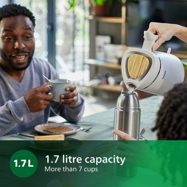 Philips Eco Conscious Edition Kettle 5000 Series, 100% Bio-based plastics*, 1.7 L Capacity, Cordless + 360° Pirouette Base, Silk White Matt Finish, (HD9365/11)