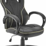 X-Rocker Maverick Gaming Racing Desk Chair, Adjustable Computer Office Chair with Mid-Back Support, PU Leather Height Adjustable Swivel Base with Natural Lumbar Support Curve - BLACK/GOLD