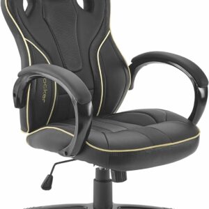 X-Rocker Maverick Gaming Racing Desk Chair, Adjustable Computer Office Chair with Mid-Back Support, PU Leather Height Adjustable Swivel Base with Natural Lumbar Support Curve - BLACK/GOLD