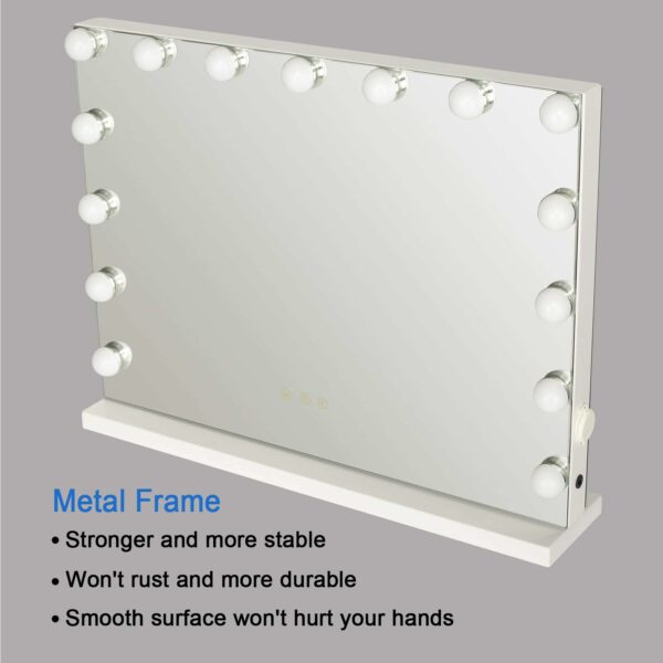 YOURLITE Hollywood Vanity Mirror with Lights, 58×45cm Lighted Makeup Mirror with 15 Dimmable Led Bulbs, 3 Lighting Modes, Touch Screen Control, Tabletop and Wall Mounted for Bedroom
