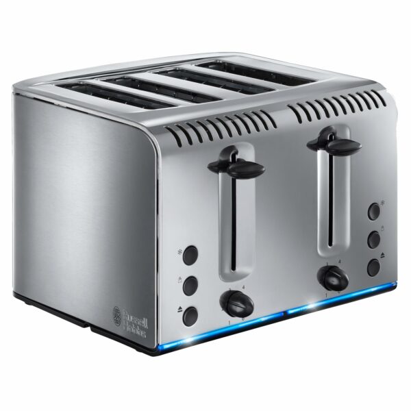 Russell Hobbs 4 Slice Buckingham Toaster with Fast toast technology - (Blue light strip indicates toasting, Independent & Extra wide slots, 2400W, Polished & Brushed Stainless Steel) 20750
