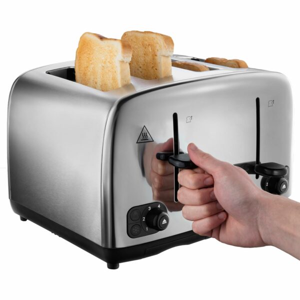 Russell Hobbs 4 Slice Toaster with Perfect Toast Technology for improved evenness (Wide slots, Lift & look feature, 6 Browning levels, Frozen & Cancel function, 1700W, Brushed & Stainless Steel) 24090