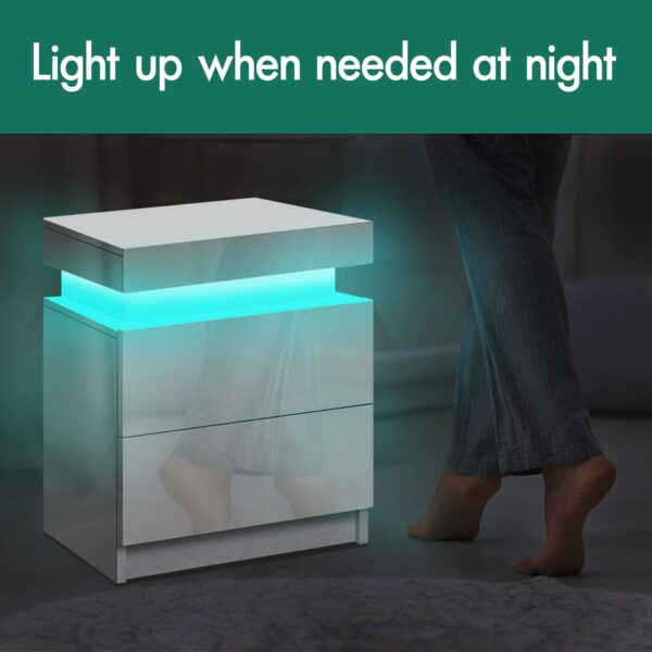 Elfordsen Led Bedside Table 4 Sides High Gloss Wooden Nightstand Cabinet