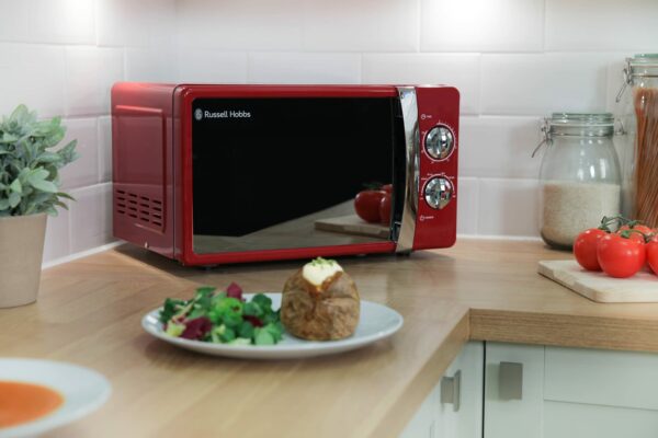 Russell Hobbs RHMM701R 17 Litre 700 W Red Solo Manual Microwave with 5 Power Levels, Ringer, Timer, Defrost Setting, Easy Clean