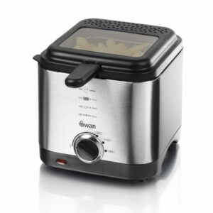 Swan SD6060N 1.5 litre Stainless Steel Fryer with Viewing Window, Non-Stick Coating for Easy Cleaning and Adjustable Thermostat with Indicator Light, Detachable Basket Handle, 900W, Silver