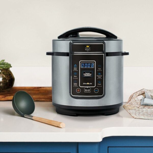 Drew & Cole Pressure King Pro Electric Pressure Cooker 3L - 700W - Chrome - 8-in-1 Multi Cooker with Digital Display - Non Stick Pot - Rice Cooker, Slow Cooker & Soup Maker All in One