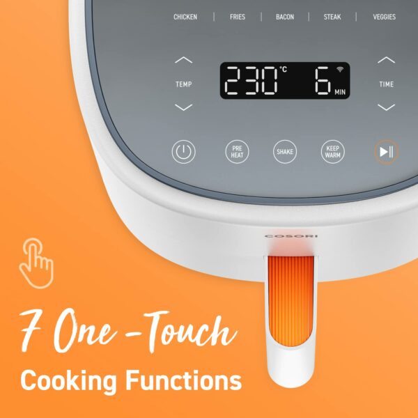 COSORI Air Fryer, 3.8L with 7 Customize Functions, Up to 230℃, 1500W, 1-3 Portions, Oven with App Control, 110+ Online Cookbook, Dishwasher Safe, White