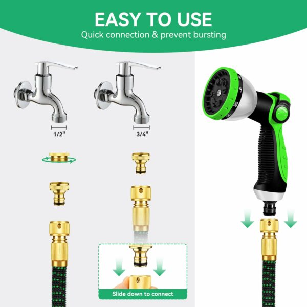 100FT Garden Hose – Upgraded 3-Layer Latex, No-Kink Expandable Water Hose with 3/4 & 1/2 Metal Connectors, 10-Function Spray Nozzle