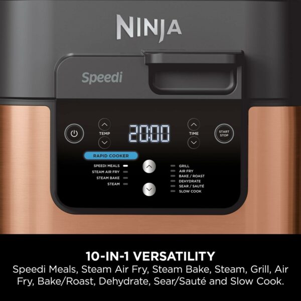 Ninja Speedi 10-in-1 Rapid Cooker, Air Fryer and Multi Cooker, 5.7L, Meals for 4 in 15 Minutes, Air Fry, Steam, Grill, Bake, Roast, Sear, Slow Cook & More, Cooks 4 Portions, Copper Black ON400UKCP