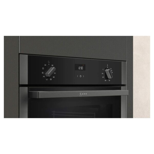 NEFF N50 B3ACE4HG0B Single Oven with Slide and Hide (fixed handle), Circotherm, Cliprails, Integrated, Graphite-Grey