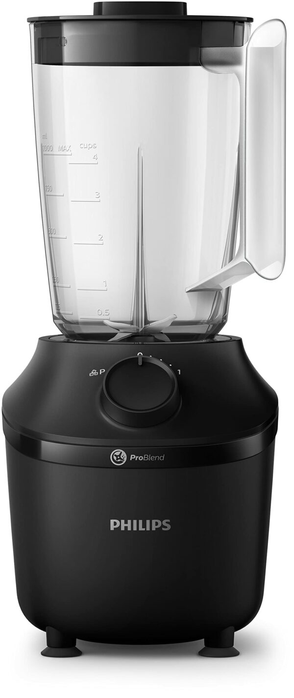 Philips Blender 3000 Series, ProBlend System, 1.9L Maximum Capacity, 1L Effective Capacity, 450W, 1 Speed Setting + Pulse, Plastic Jar, Black, (HR2041/01), Smooth blends with no lumps in 45 seconds*