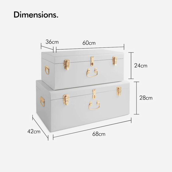Beautify Extra Large Storage Trunks Set of 2 Storage Chests Stackable for Bedroom, Living Room, Dressing Room, Hallway – White Champagne Colour