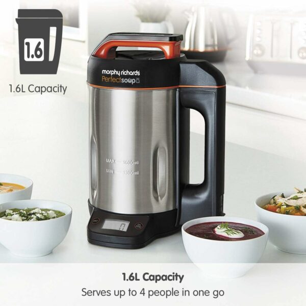Morphy Richards Perfect Soup Maker with Integrated Scales, 1.6L, Easy Clean Setting, Keep Warm, Smooth, Chunky & Smoothie/Blend, LED Display, Overfill Sensor, 1000W, Stainless Steel, 501025.