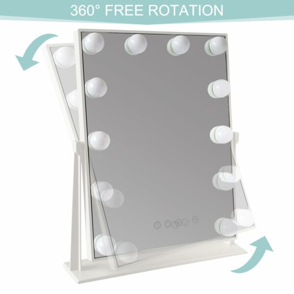 Hibtn Hollywood Vanity Mirror With Lights,Lighted Makeup Mirror With 12 Dimmable Led Bulbs With 3 Color Light,Touchscreen Control, Dressing Tabletop USB Charging