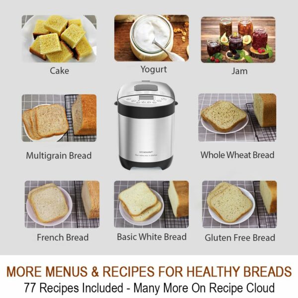 KITCHENARM 29-in-1 SMART Bread Machine with Gluten Free Setting 2LB 1.5LB 1LB Bread Maker Machine with Homemade Cycle - Stainless Steel Breadmaker with Recipes Whole Wheat Bread Making Machine