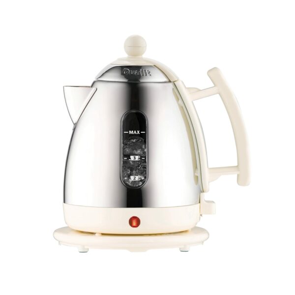 Dualit Lite Kettle | 1 L 2 kW Jug Kettle | Polished with Canvas White Trim, High Gloss Finish | Fast Boiling Kettle by Dualit | 72203, Silver/Canvas White
