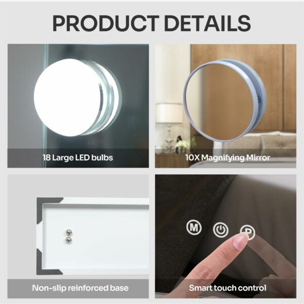 YOURLITE Hollywood Vanity Mirror with Lights, 80×62cm Lighted Makeup Mirror with 18 Dimmable Led Bulbs, 3 Lighting Modes, Touch Screen Control, Tabletop and Wall Mounted for Bedroom