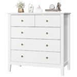 FOREHILL Bedroom Chest of Drawers White Sideboard 5 Drawers Storage Cabinet Cupboard Unit Bedroom Furniture 40x80x80cm