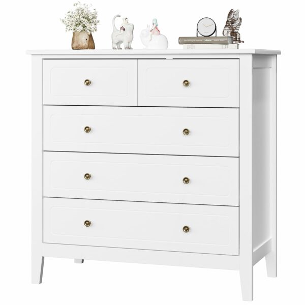 FOREHILL Bedroom Chest of Drawers White Sideboard 5 Drawers Storage Cabinet Cupboard Unit Bedroom Furniture 40x80x80cm