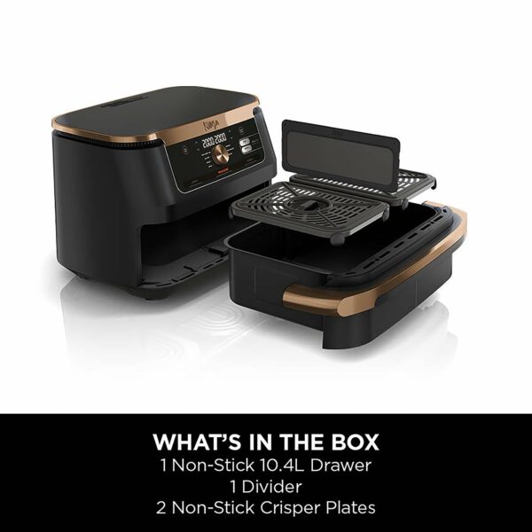 Ninja Foodi FlexDrawer Air Fryer, Dual Zone with Removable Divider, Large 10.4L Drawer, 7-in-1, Air-Fryer, Air Fry, Roast, Bake, Crisp, Non-Stick Dishwasher Safe Parts, Black and Copper, AF500UKCP