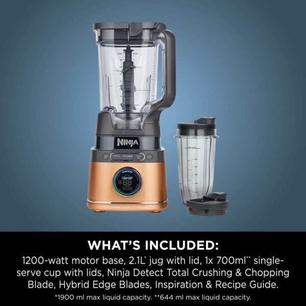 Ninja 2-in-1 Detect Power Blender Pro & Single Serve, 1200W Blender With Jug, & Single Serve Cup, Blend Smoothies, Chop Vegetables & Mix Frozen Drinks, Black/Copper, TB301UKCP
