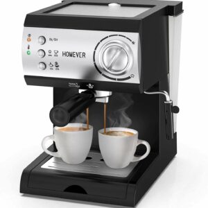Homever Espresso coffee machine with milk steamer, Traditional 15 Bar High Power Coffee Maker Built in Italy Barista Pump, Ground Coffee Machines with 1.5L Water tank for Cappuccino, Latte, Macchiato