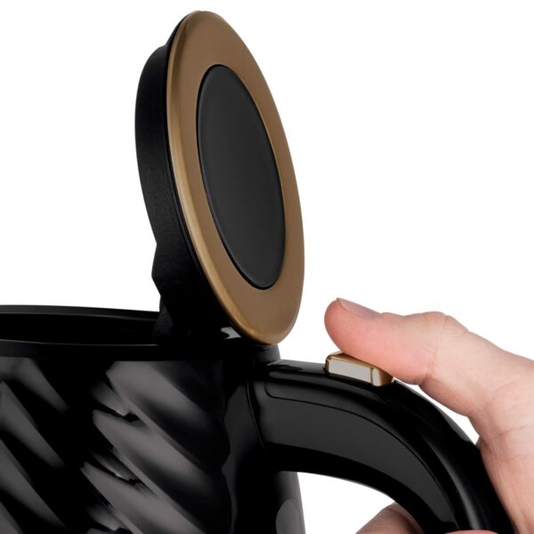 Russell Hobbs Groove Electric 1.7L Cordless Kettle (Fast Boil 3KW, Black textured plastic with brushed gold accents, Removable washable anti-scale filter, Push to open lid, Perfect pour spout) 26380