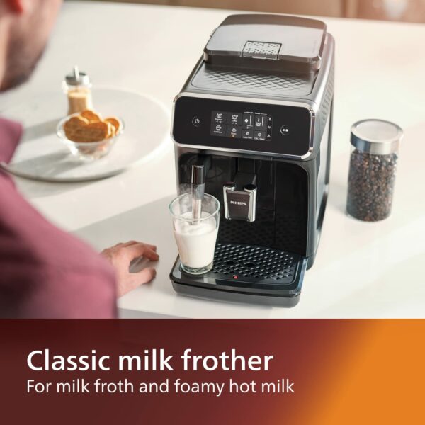 PHILIPS Series 2200 Automatic Espresso Machine, Classic Milk Frother, Intuitive Touch Display, 100% Ceramic Grinders, AquaClean Filter, Matte Black (EP2220/10)