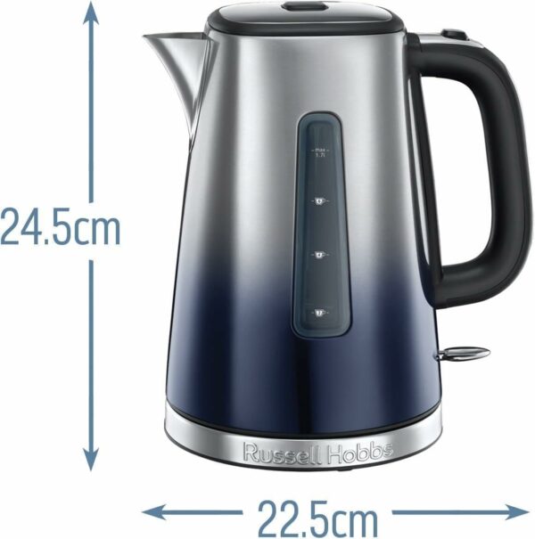Russell Hobbs Eclipse Stainless Steel & Midnight Blue Ombre 1.7L Electric Cordless Kettle (Quiet & Fast Boil 3KW, Removable washable anti-scale filter, Easy push button lid, Perfect pour spout) 25111