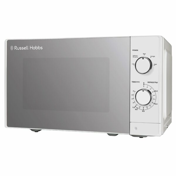 Russell Hobbs 20 Litre 800W White Solo Manual Microwave, 5 Power Levels, Integrated Timer and Defrost Function, Easy Clean RHM2027