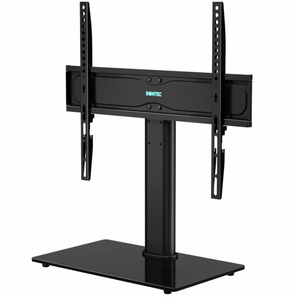 BONTEC Universal TV Stand for 24–60 Inch LCD LED OLED Plasma TVs, Height Adjustable Table Top Pedestal with Bracket, 8mm Tempered Glass Base, 45kg Load, Max VESA 400x400mm, Cable Management