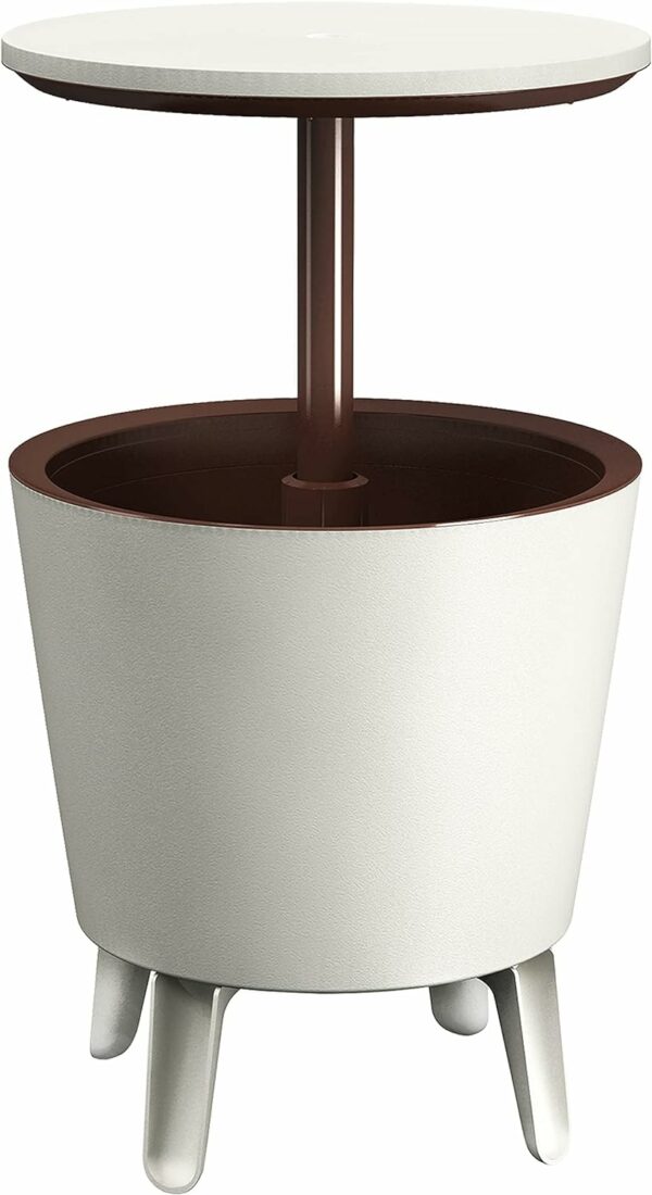 Keter Cool Bar Plastic Outdoor Ice Cooler Table Garden Furniture - white/brown