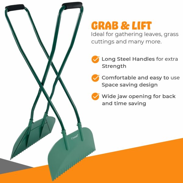 Crystals Leaf Grabber Long Handled - Heavy Duty Leaf Picker Garden Grabber for Gathering Leaves, Grass Cuttings - Leaf Collector Grabber – Easy Pick Up - Green
