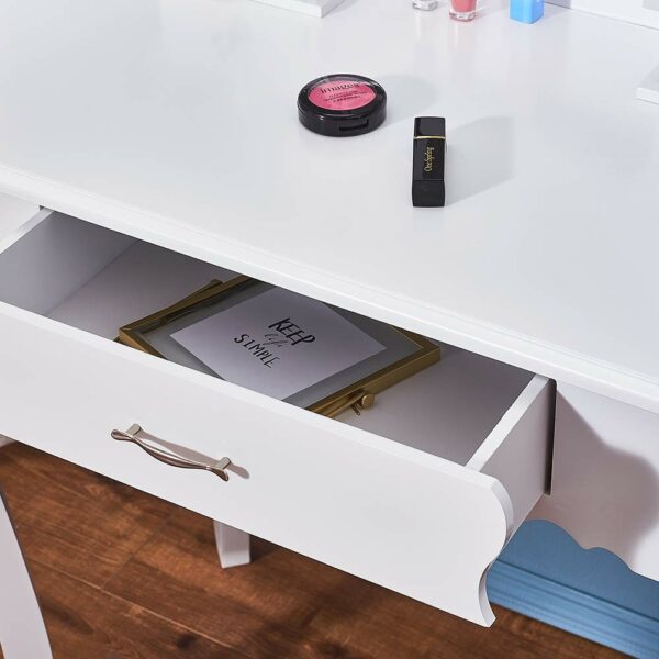 Panana Vanity Table Set with Mirror and Cusion Stool Dressing Table Makeup Table with 3 Drawers, White