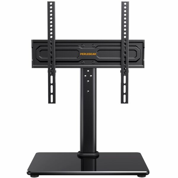Perlegear Universal Swivel TV Stand for 24-60 inch TVs up to 45kg, Height Adjustable Table Top TV Stand, TV Base Stand with Tempered Glass Base, Pedestal TV Stand with Bracket Max VESA 400x400mm