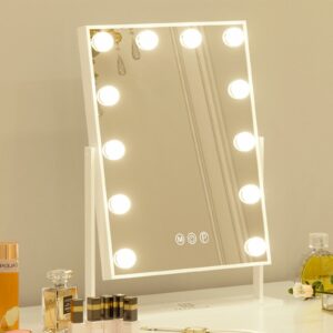 FENCHILIN Hollywood Vanity Mirror with Lights Hollywood Makeup Mirror with 12 LED Bulbs Lighted Vanity Mirror 360 Rotation Smart Touch Control Light Up Makeup Mirror 10x Magnifier