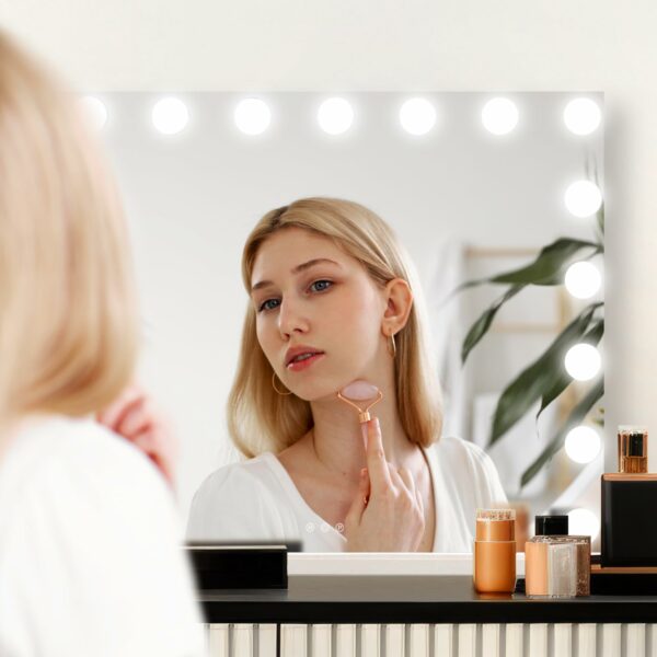 YOURLITE Hollywood Vanity Mirror with Lights, 80×62cm Lighted Makeup Mirror with 18 Dimmable Led Bulbs, 3 Lighting Modes, Touch Screen Control, Tabletop and Wall Mounted for Bedroom