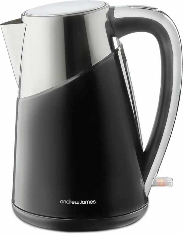 Andrew James Electric Kettle Fast Boil Kettle, Energy Efficient Quiet Kettle, Cordless Kettle with 1.7L Water Jug, 360˚ Swivel Base Quick Boil Kettle with Filter - Reusable Filter 3000W (Black)