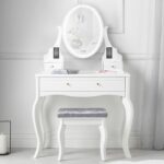 Carme White Dressing Table with Mirror Touch LED Lights 3 Drawers Bluetooth Speaker Stool Set