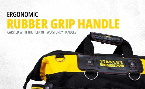 Stanley Fatmax Technician Tool Bag, Heavy Duty 600 Denier and Leather, Multifunctional Tool Storage Organiser, 18 Inch, Black/Yellow, 1-93-950