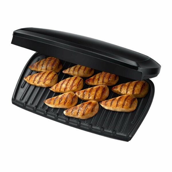 George Foreman Large Electric Grill [Non stick, Healthy, Griddle, Toastie, Hot plate, Panini, BBQ, Energy saving, Vertical storage, Easy clean, Drip tray, Ready to cook light] Black, 2400W 23440