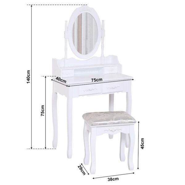 Blisswood Dressing table With Oval Mirror 4 Drawer Stool Set Makeup Vanity Table, Cosmetic Bedroom Dresser