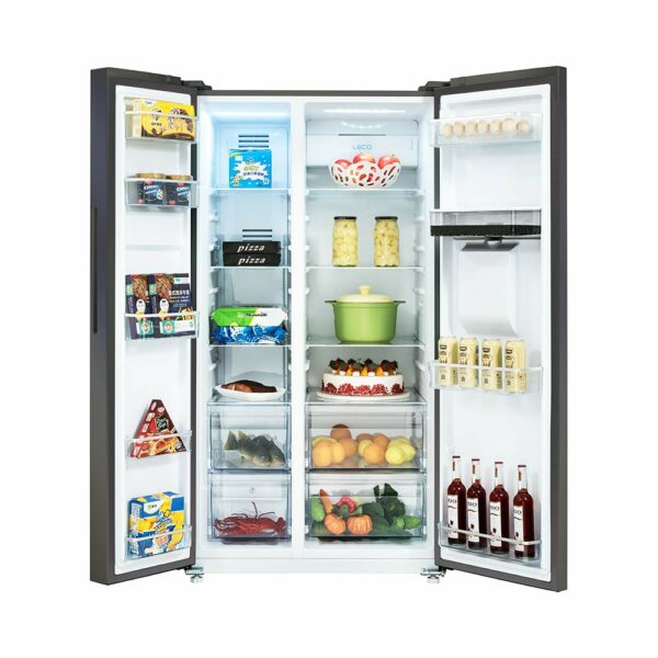 Chiq American fridge freezer FSS559NEI42D, 559 litres, inverter compressor, ventilated cold, frost free, dark inox, E, 39db, water dispenser 5 liters
