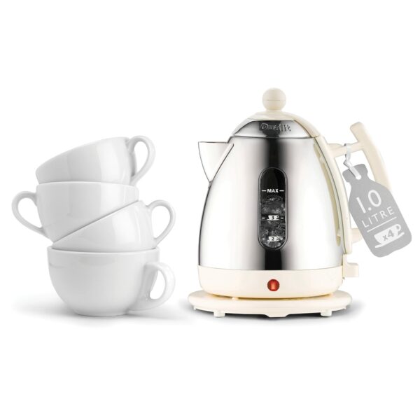 Dualit Lite Kettle | 1 L 2 kW Jug Kettle | Polished with Canvas White Trim, High Gloss Finish | Fast Boiling Kettle by Dualit | 72203, Silver/Canvas White