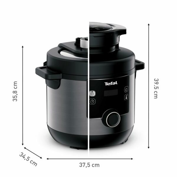 Tefal Turbo Cuisine & Fry, 7.6L Electric Pressure Cooker with Air Fryer lid, programmes inc Fry, Roast, Grill, Slow cooker, Rice cooker, 7.6L, 1200W, Plastic, Black, CY778840