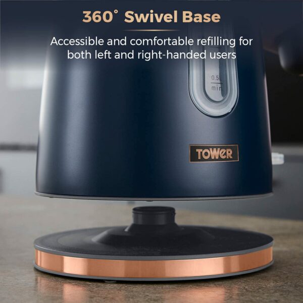 Tower T10066BLU Cavaletto Jug Kettle with 360° Swivel Base, 1.7L, 3KW, Midnight Blue and Rose Gold